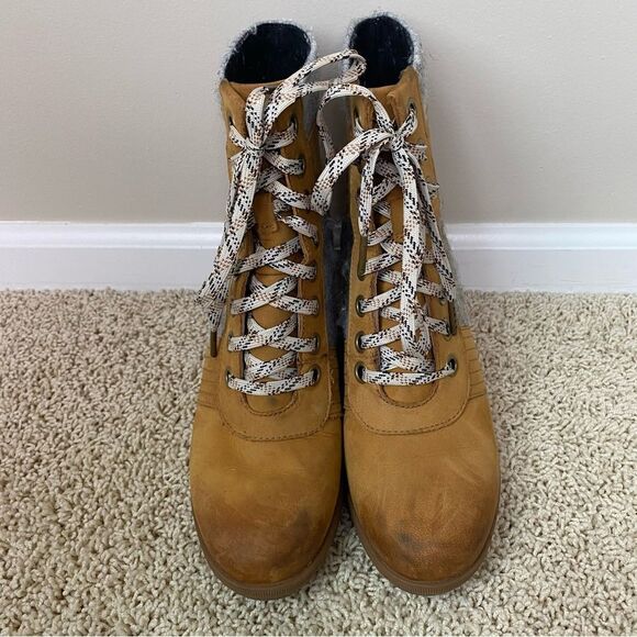 Sorel PDX Lace up Wedge Lexie Wedge Elk Tan Brown Grey 9 - Picture 2 of 6